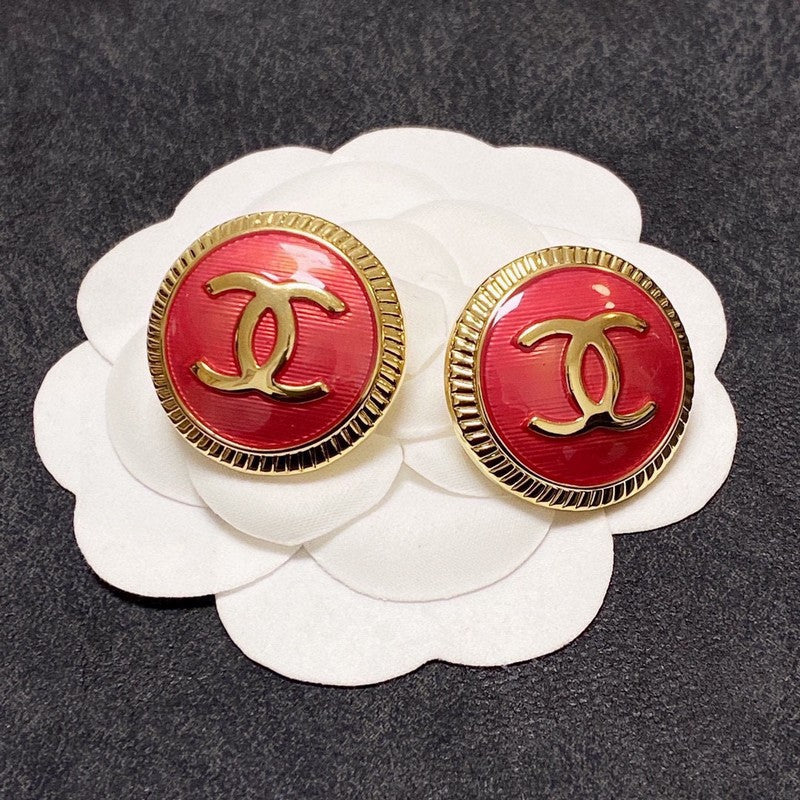 18K Chanel Pink Round Earrings