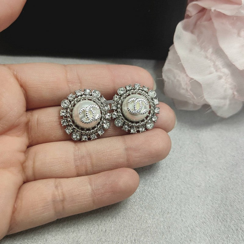 18K Chanel Round Pave Diamond Earrings