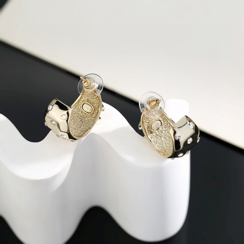 18K Chanel Half Circle Diamond Gold Earrings