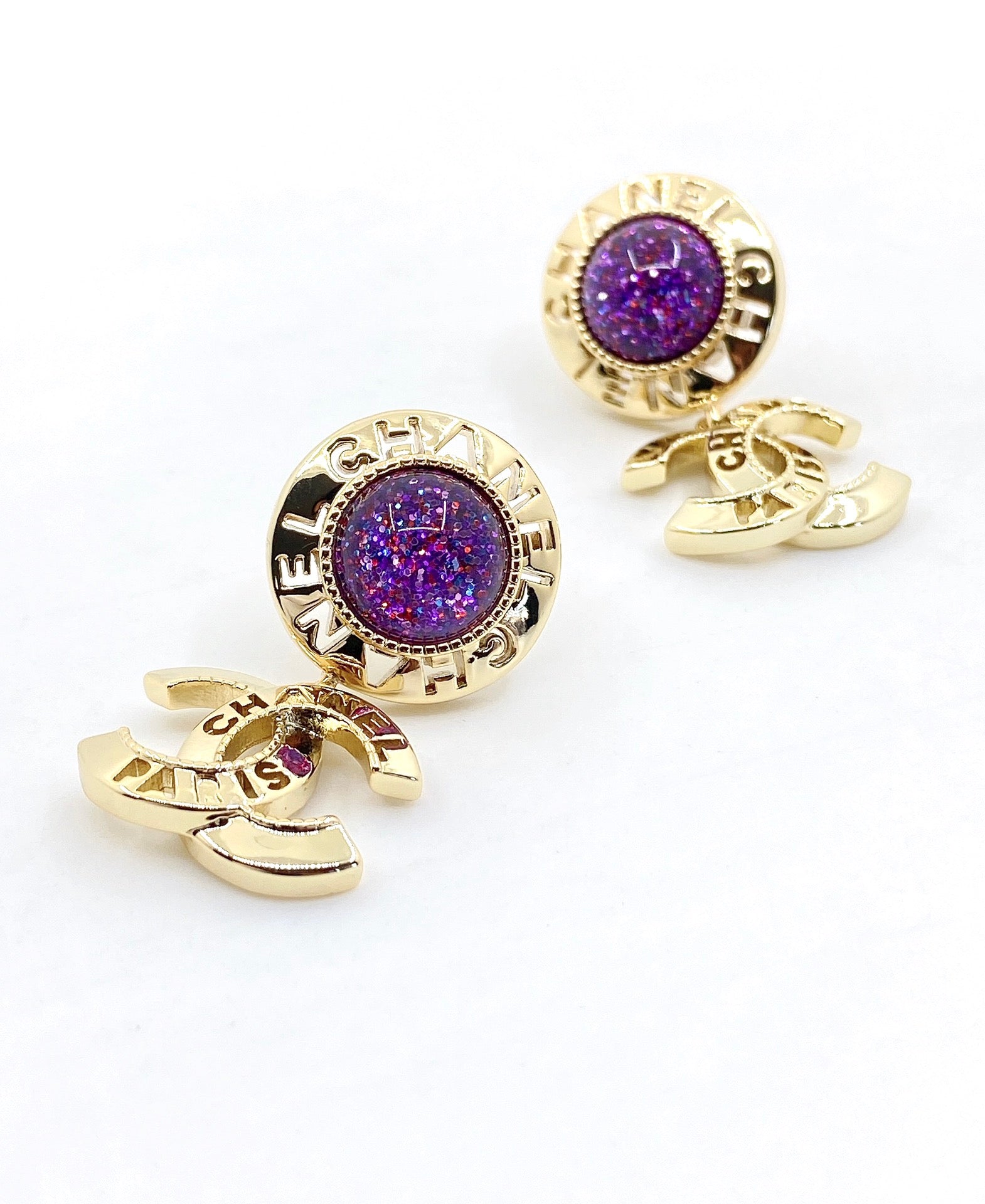 18K Chanel Purple Crystals Earrings