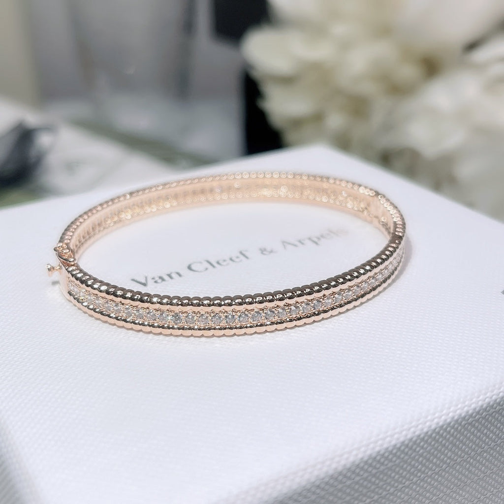 18K Van Cleef & Arpels Rose Gold Perlee Diamonds One Row Bracelet