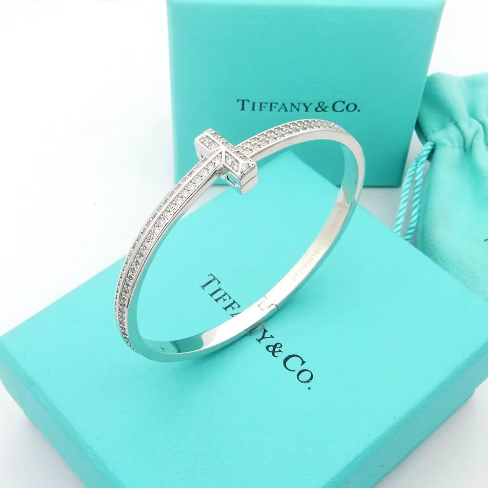 18K Tiffany Wide Diamond Bangle Bracelet