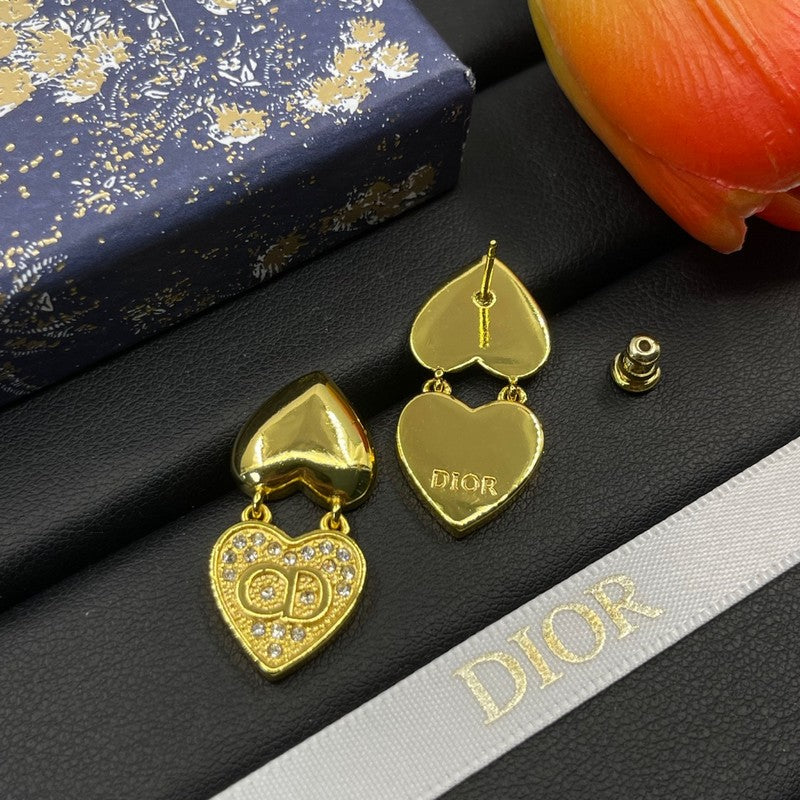 18K Dior Double Heart Diamond Earrings