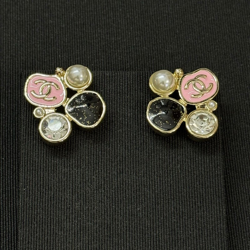 18K Chanel Black & Pink Crystal Earrings