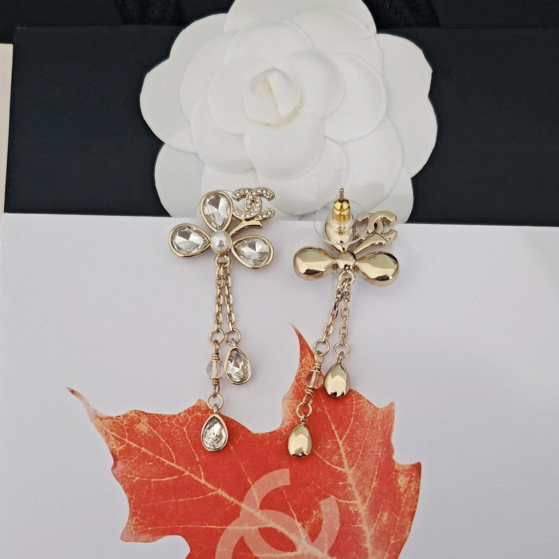 18K Chanel Crystal Gold Pendant Earrings