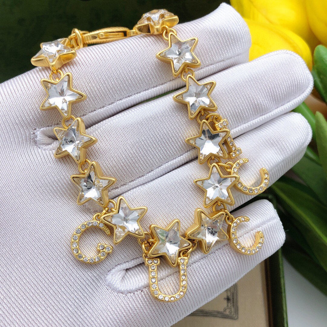 18K Gucci Script Crystals Bracelet