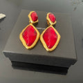 18K YSL Red & Blue Crystal Gold Earrings