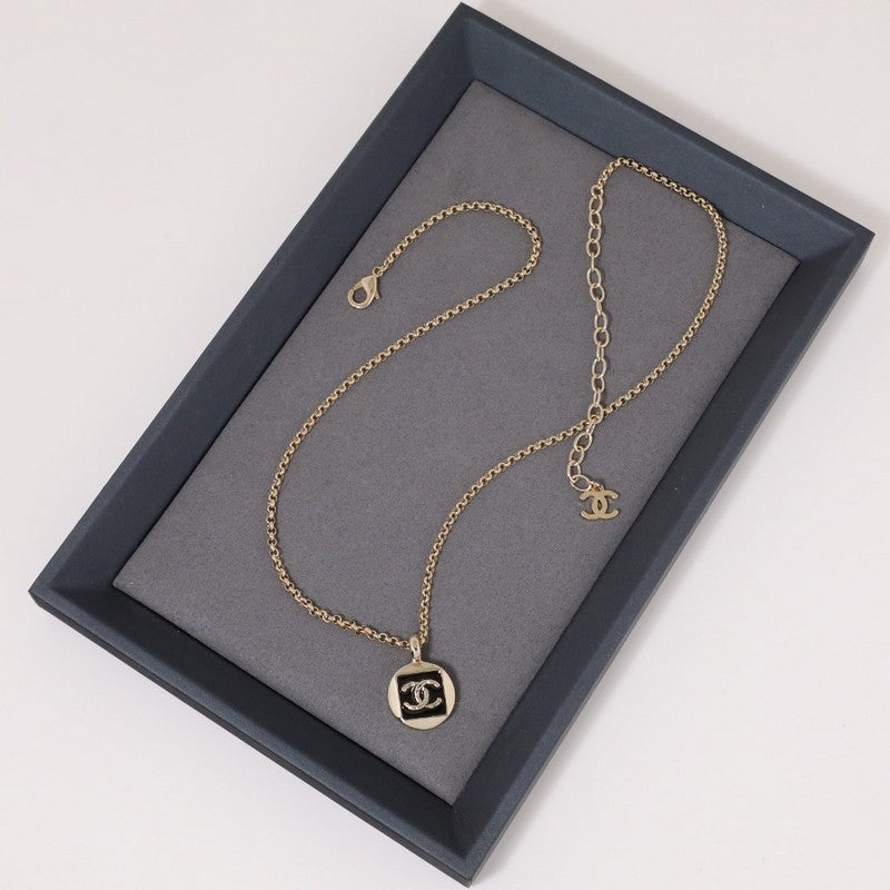 18K Chanel Black & White Logo Gold Necklace