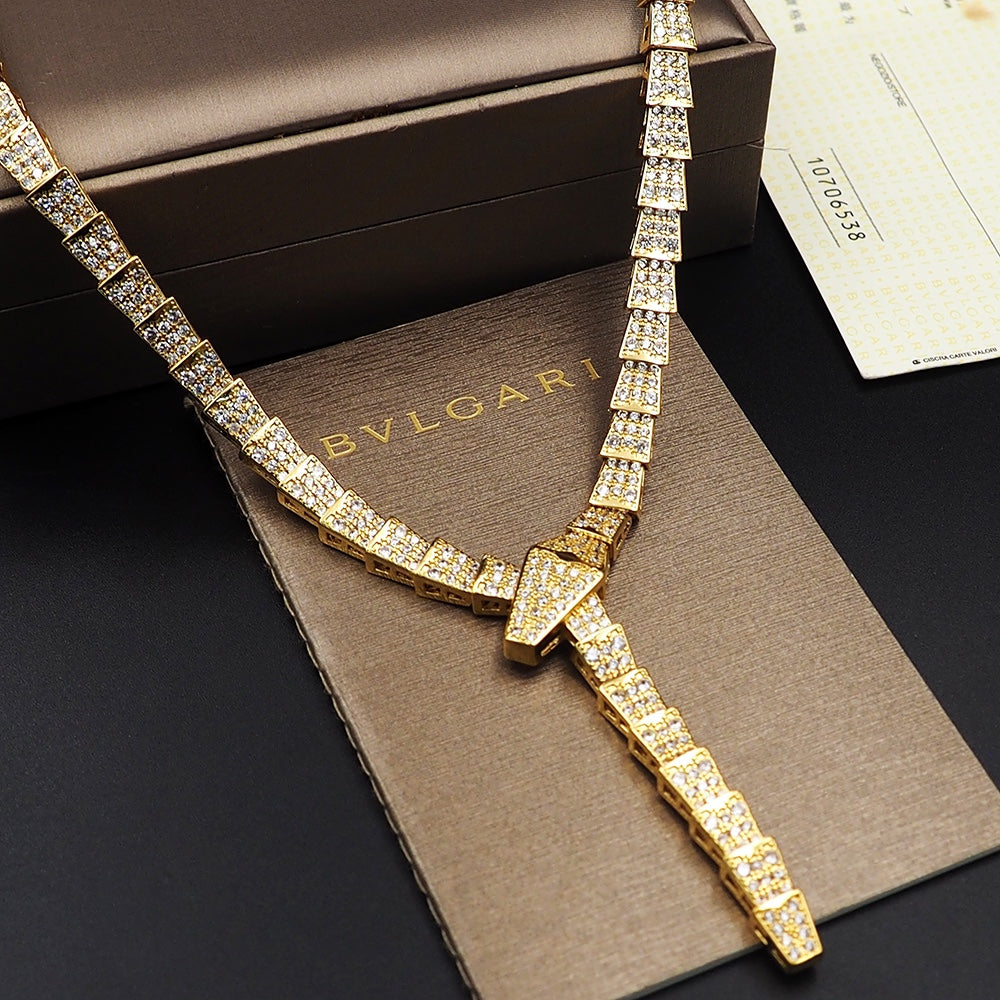 18K BVLGARI BV Serpenti Viper Full Pave Diamonds Necklace