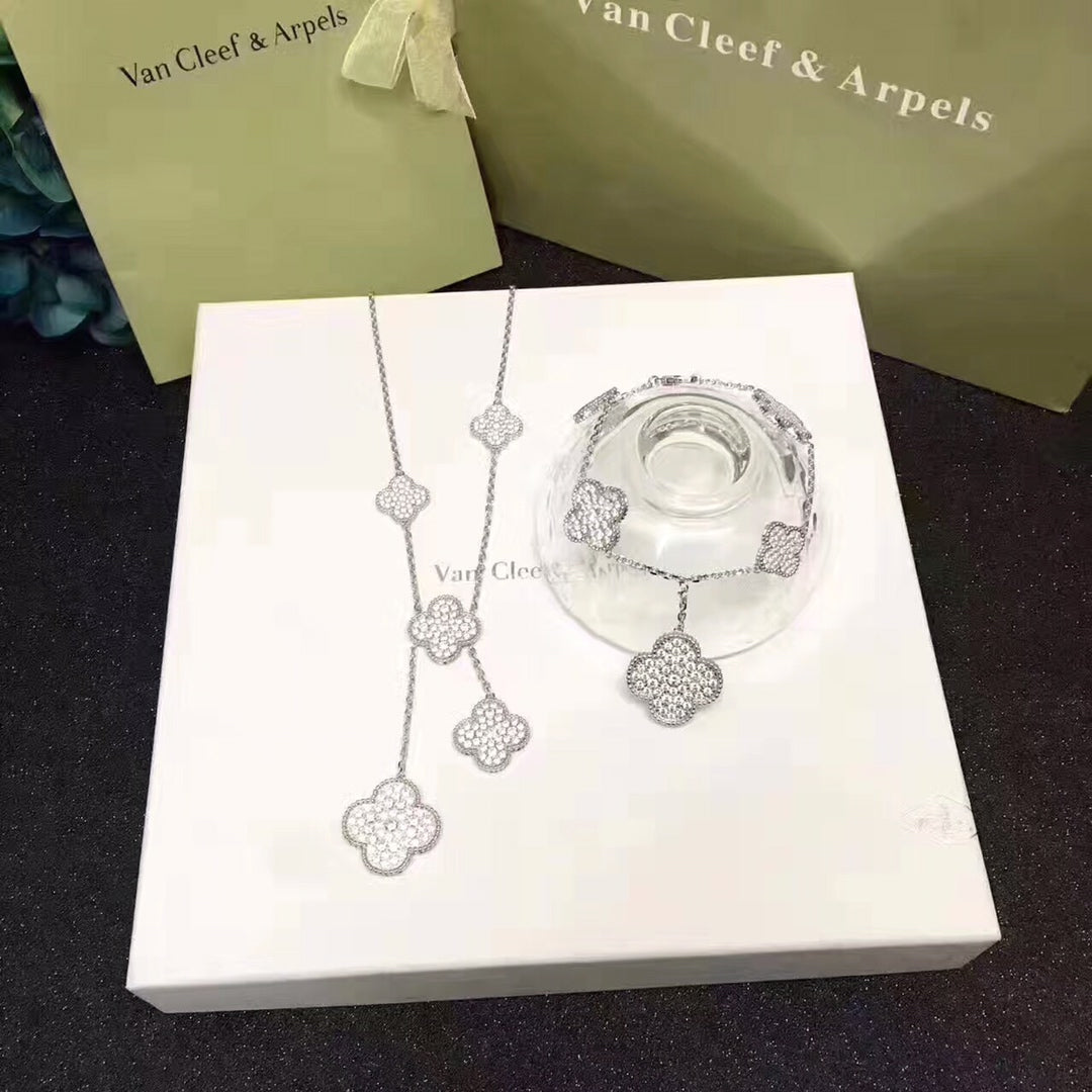 18K Van Cleef & Arpels Magic Alhambra Six Motifs Diamonds Necklace