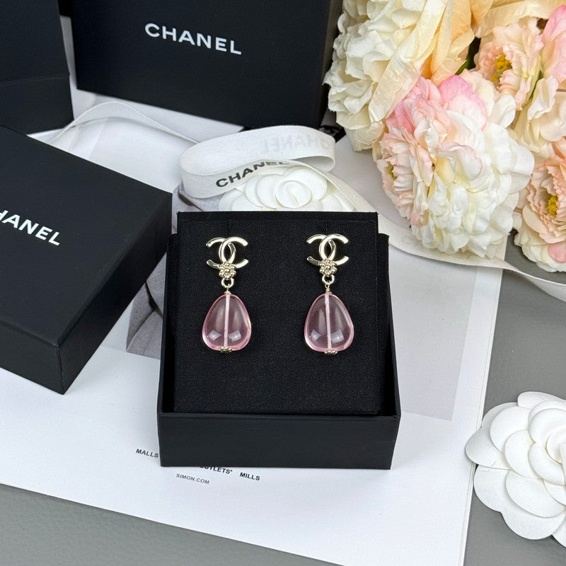 18K Chanel 26C Pink Crystal Gold Earrings