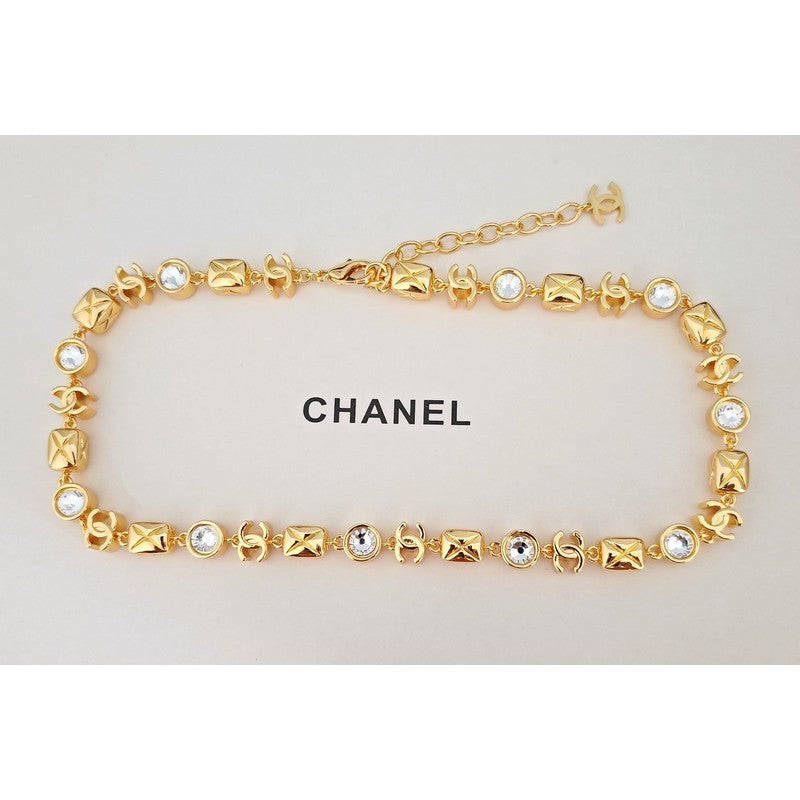 18K Chanel Yellow Gold Crystal Necklace