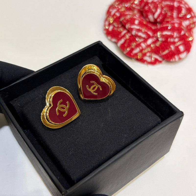18K Chanel 26P Black & Red Heart Earrings