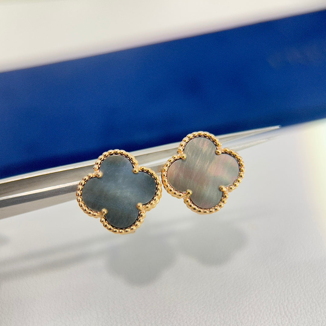 18K Van Cleef & Arpels Vintage Alhambra Grey Earrings