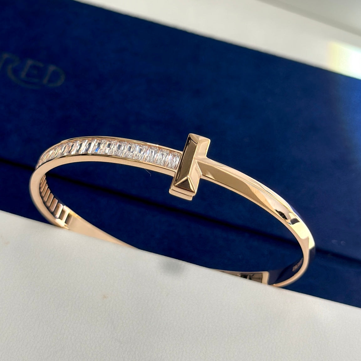 18K Tiffany Wide Diamond Hinged Bracelet