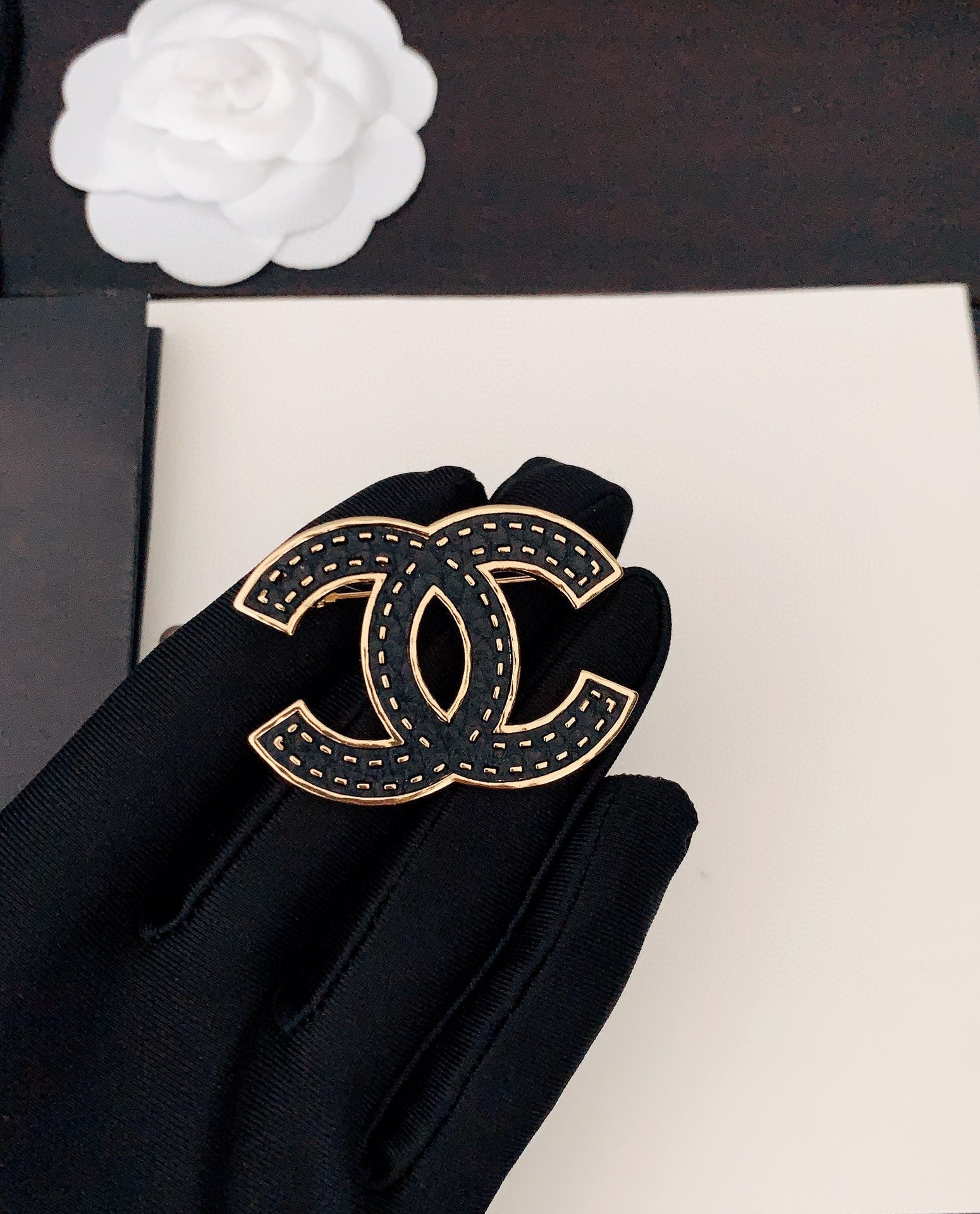 18K Chanel Black Brooch