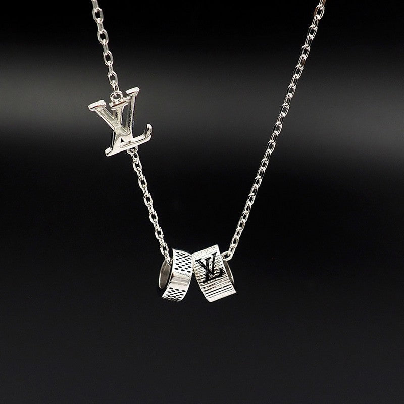 18K Louis Vuitton Damier Rings Pendant Necklace