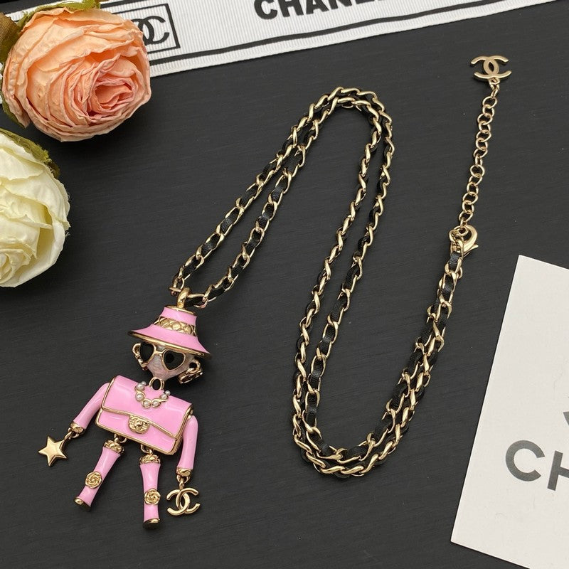 18K Chanel Pink & Black Leather Necklace