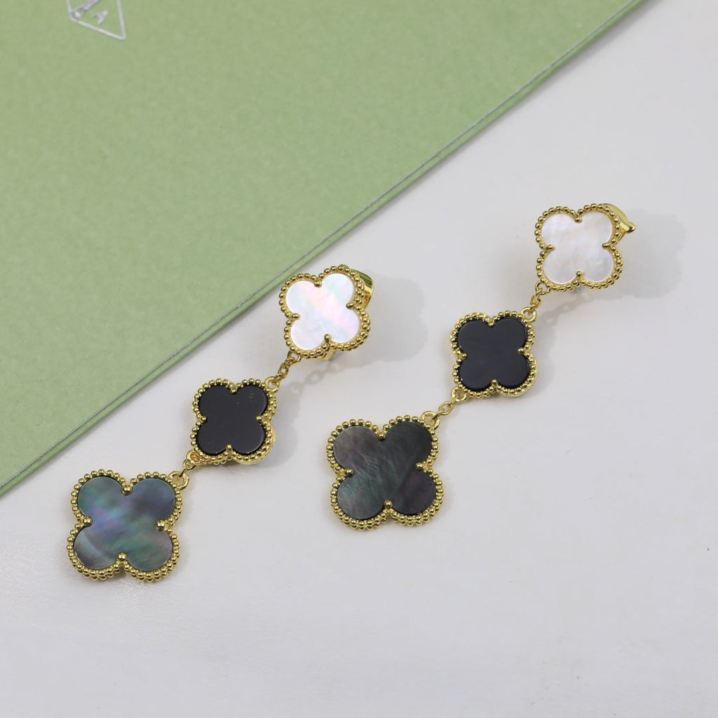 18K Van Cleef & Arpels Magic Alhambra Three Pearls Motifs Earrings
