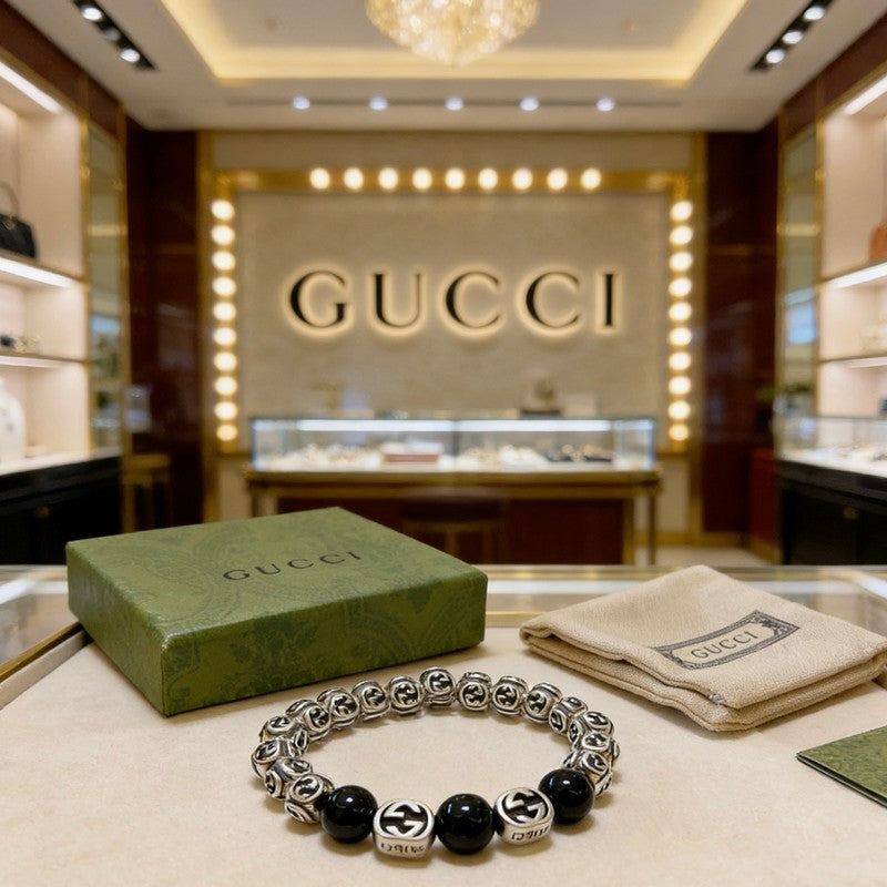 18K Gucci Anger Forest Black Bead Chain Bracelet