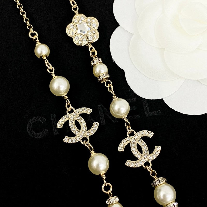 18K Chanel Long Diamond & Pearl Necklace