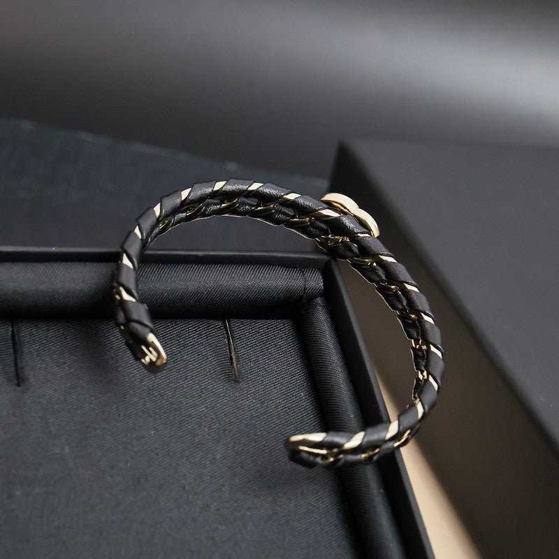 18K Chanel 26C Black & White Leather Bracelet