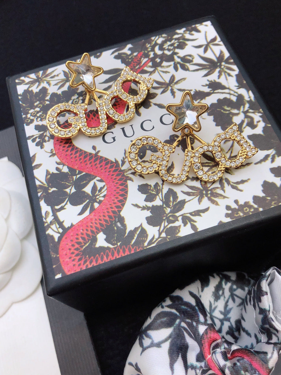 18K Gucci Script Star Earrings