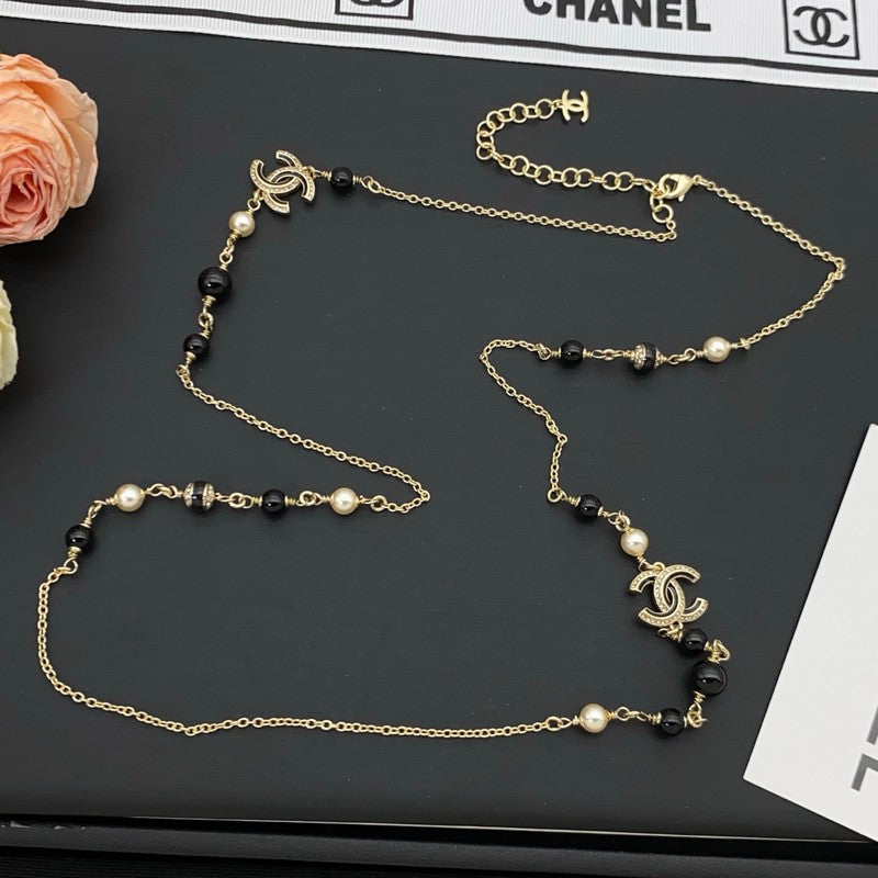 18K Chanel Black Pearl Long Necklace