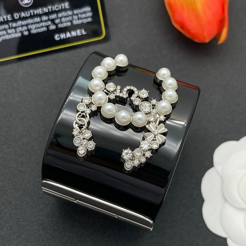 18K Chanel Pearl & Diamond Black Cuff Bracelet