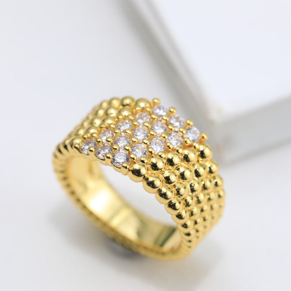 18K Van Cleef & Arpels Perlee Diamonds Five Rows Ring