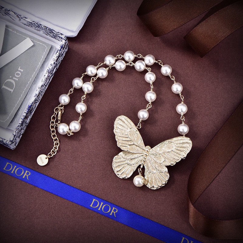 18K Dior Butterfly Pearl Choker Necklace