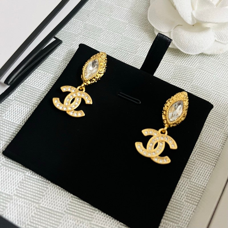 18K Chanel Crystal Gold Earrings
