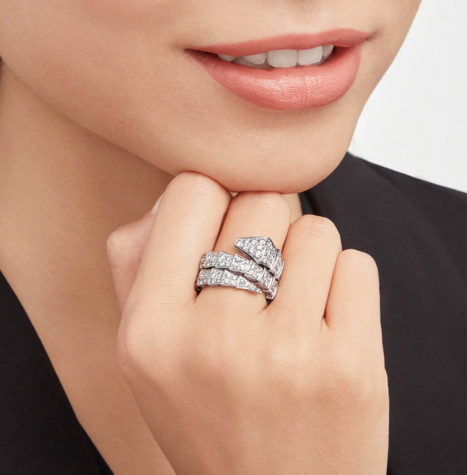 18K BVLGARI BV Serpenti Viper Full Pave Diamond Ring