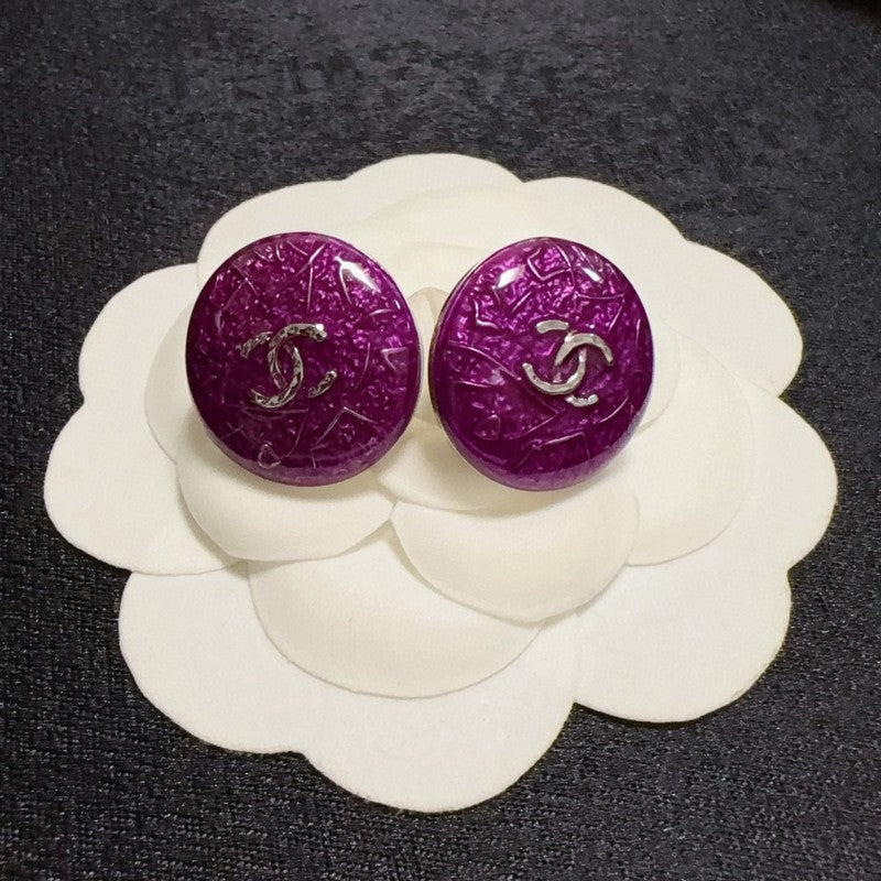 18K Chanel Purple Round Earrings