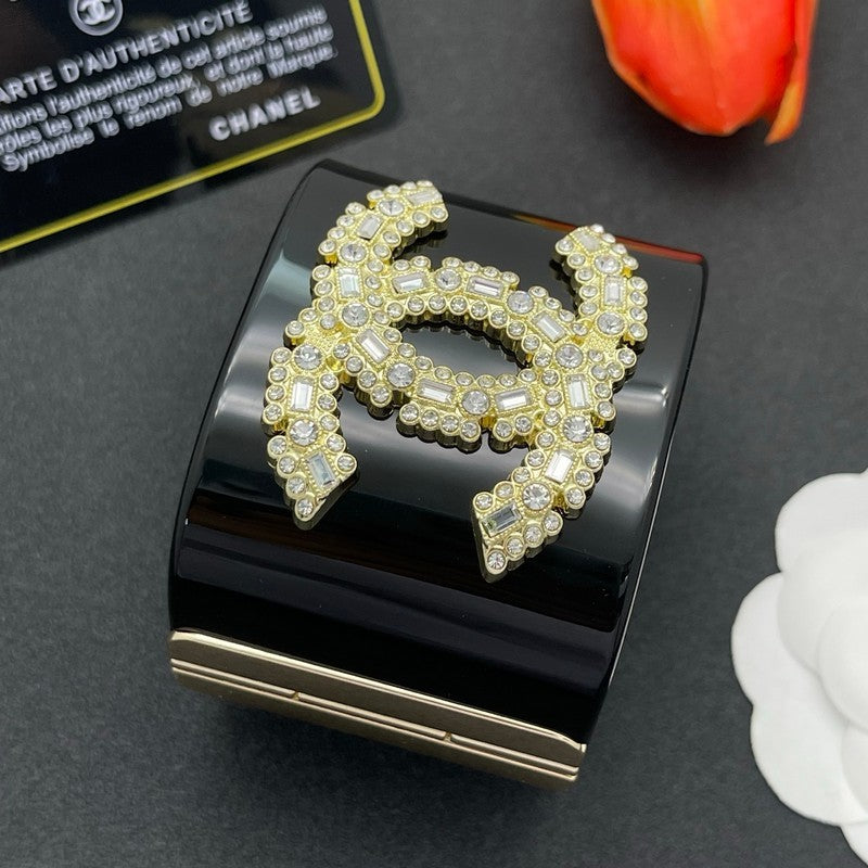 18K Chanel Pearl Diamond Black Cuff Bracelet