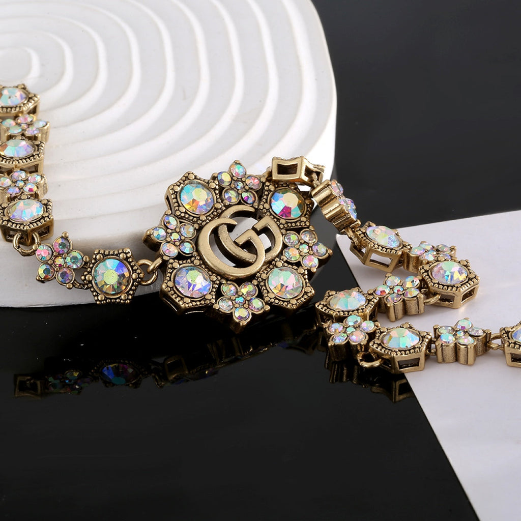 18K Gucci Crystals Chain Choker Necklace