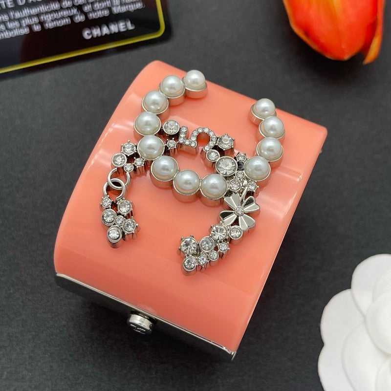 18K Chanel Pearl & Diamond Pink Cuff Bracelet