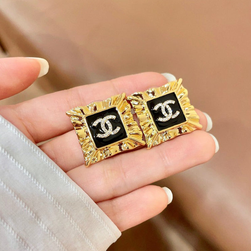 18K Chanel Black Gold Earrings