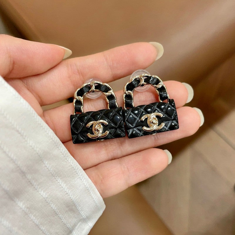 18K Chanel Color Bag Gold Earrings