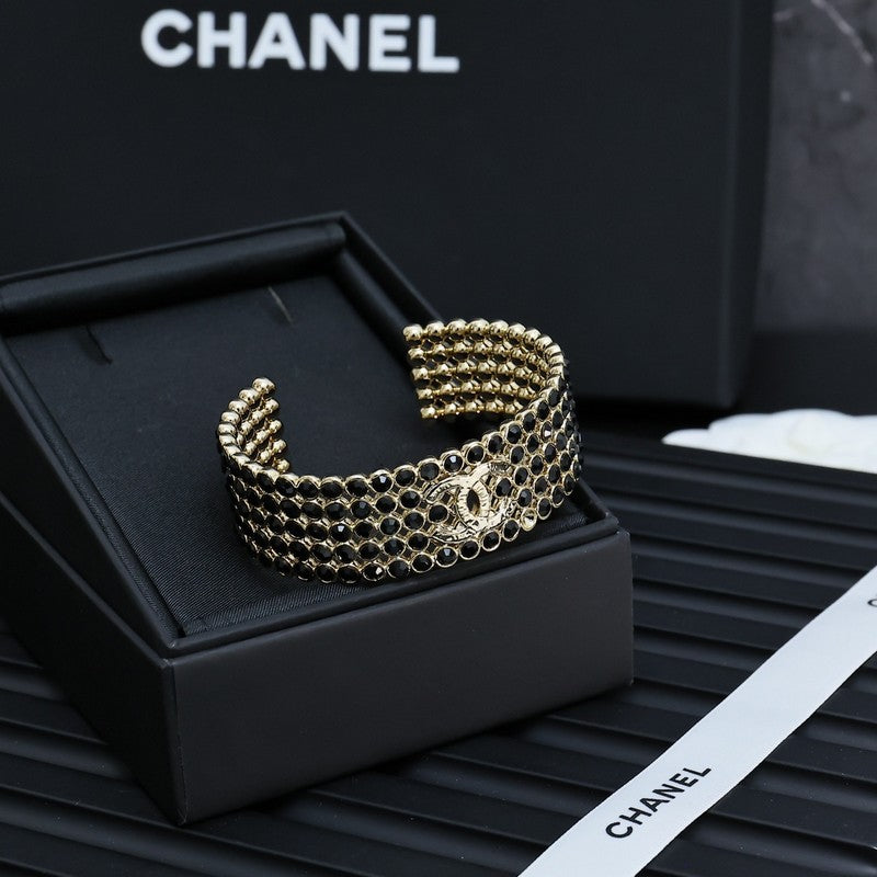 18K Chanel Black Crystal Wide Cuff Bracelet