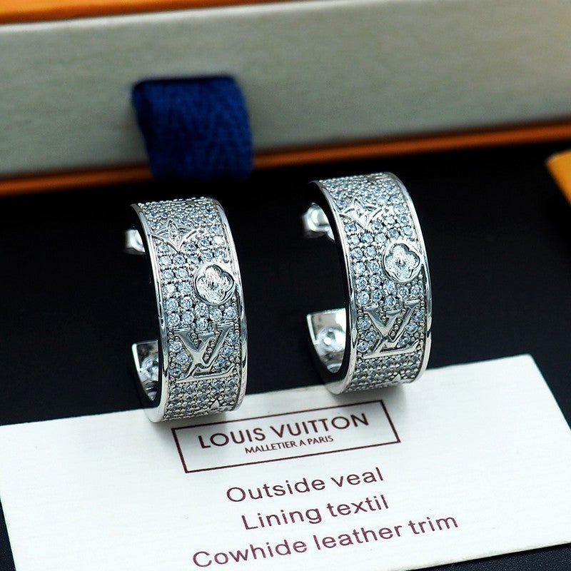 18K Louis Vuitton Pave Diamond Hoop Earrings