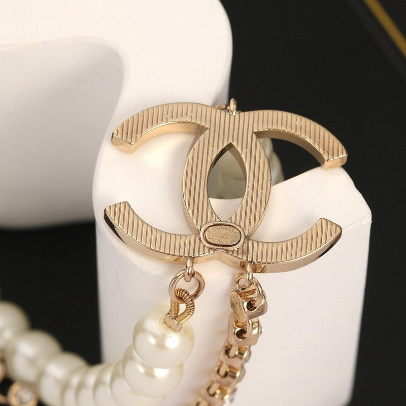18K Chanel Double Chain Pearls Necklace
