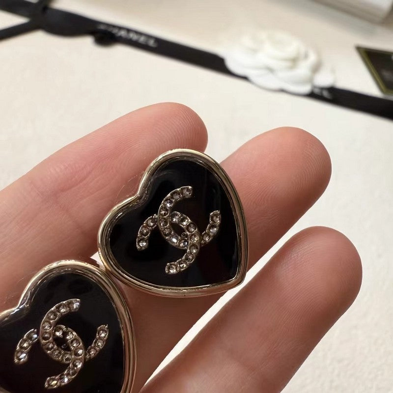 18K Chanel Black Heart Gold Earrings