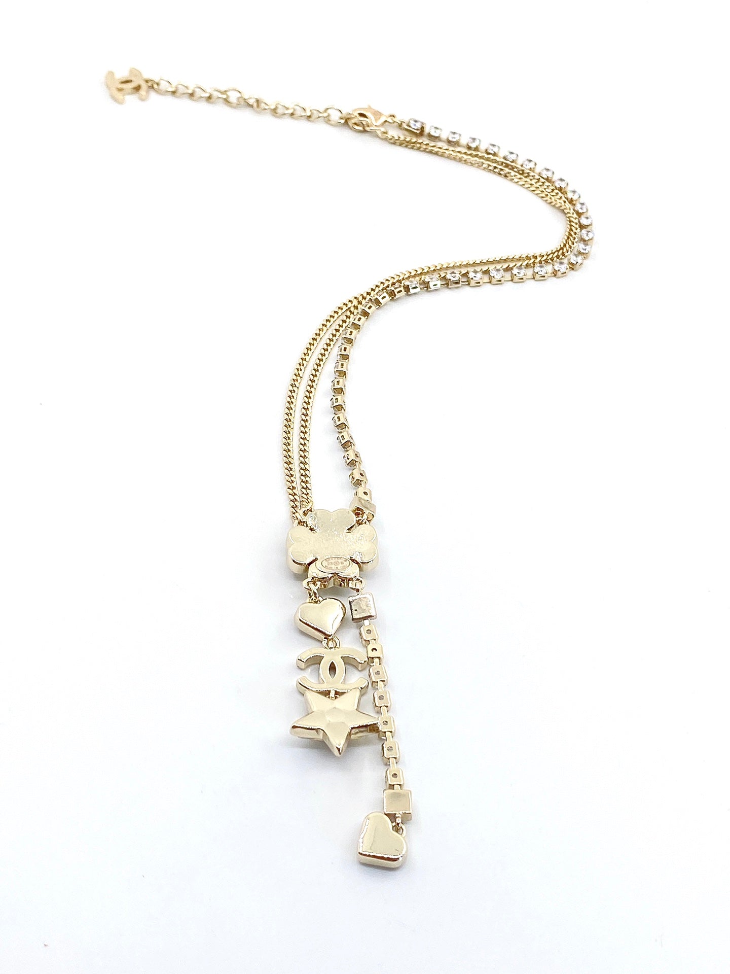 18K Chanel Heart Crystals Chain Necklace