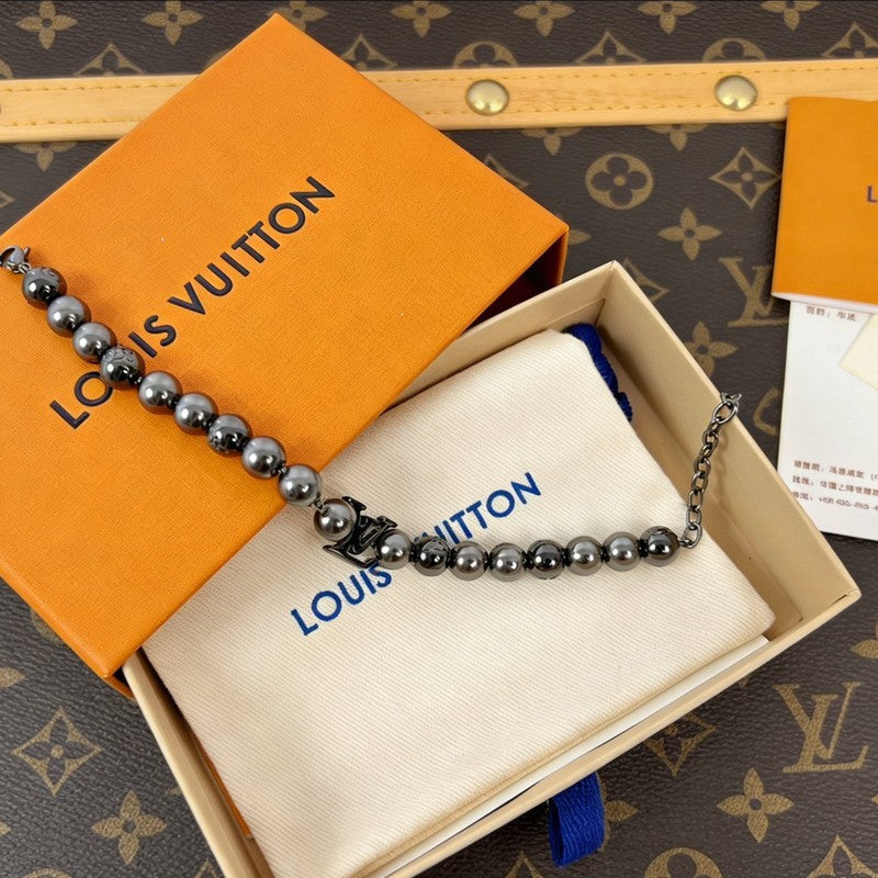 18K Louis Vuitton Monogram Pearls Black Bracelet