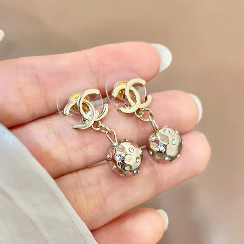 18K Chanel Diamond Ball Earrings