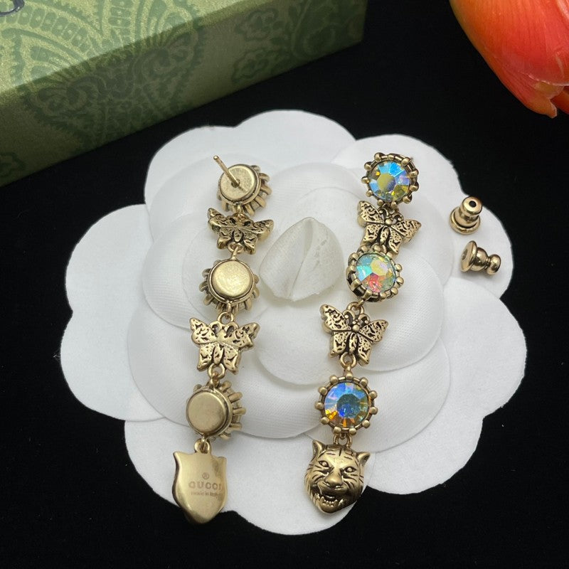 18K Gucci Tiger Color Crystal Earrings