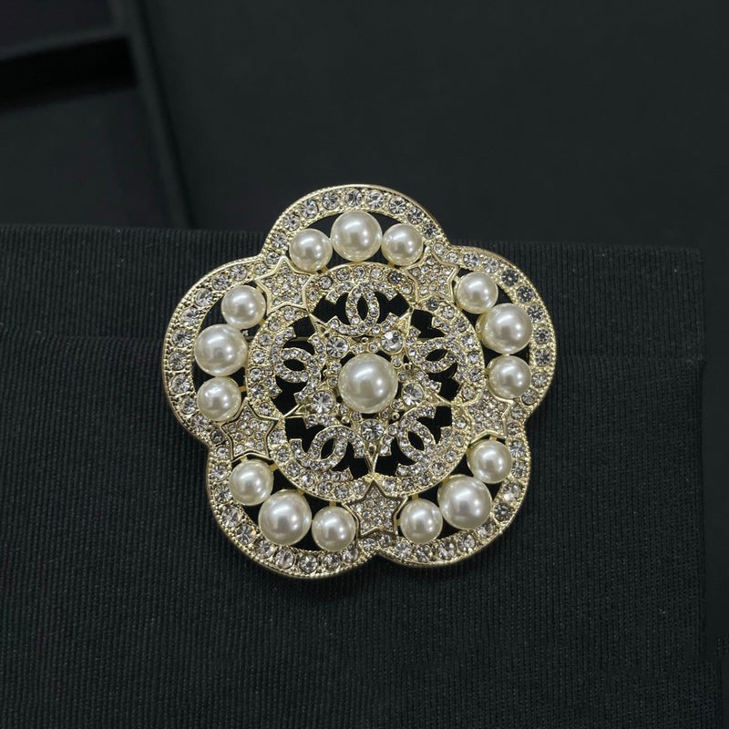 18K Chanel Camellia Diamond Pearl Brooch