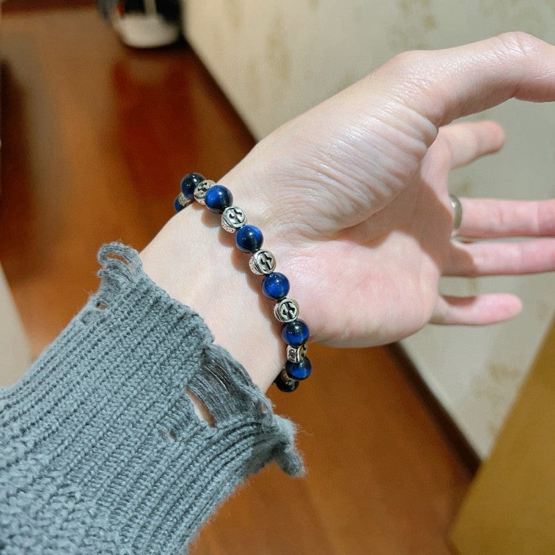 18K Gucci Anger Forest Blue Tiger's Eye Bead Chain Bracelet
