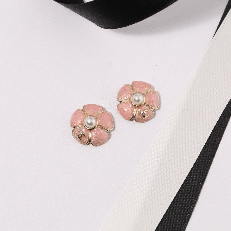 18K Chanel Black & Pink Camellia Earrings